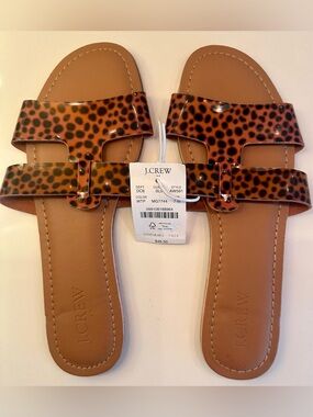 JCrew Factory NWT Tortoise Shell Slides Sandals 7M Shiny Beachside Vacation